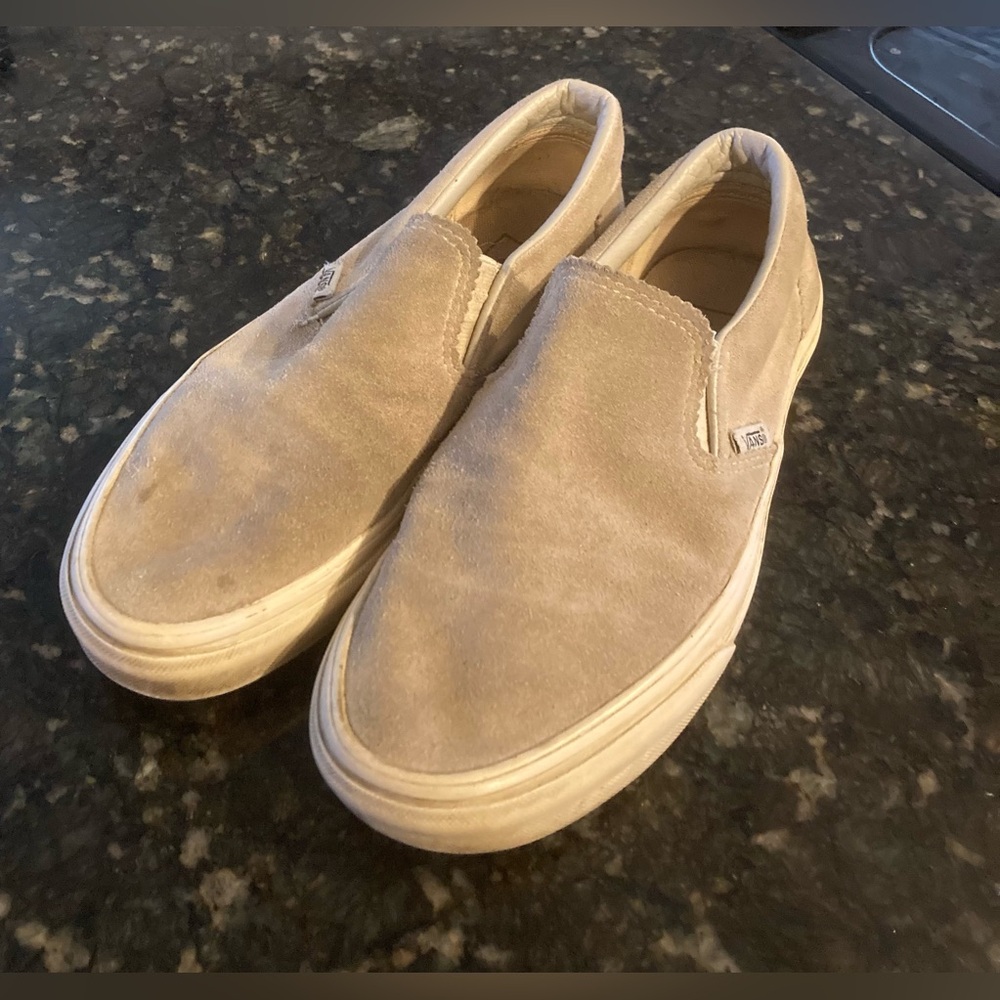 Vans Beige Canvas Slip-Ons